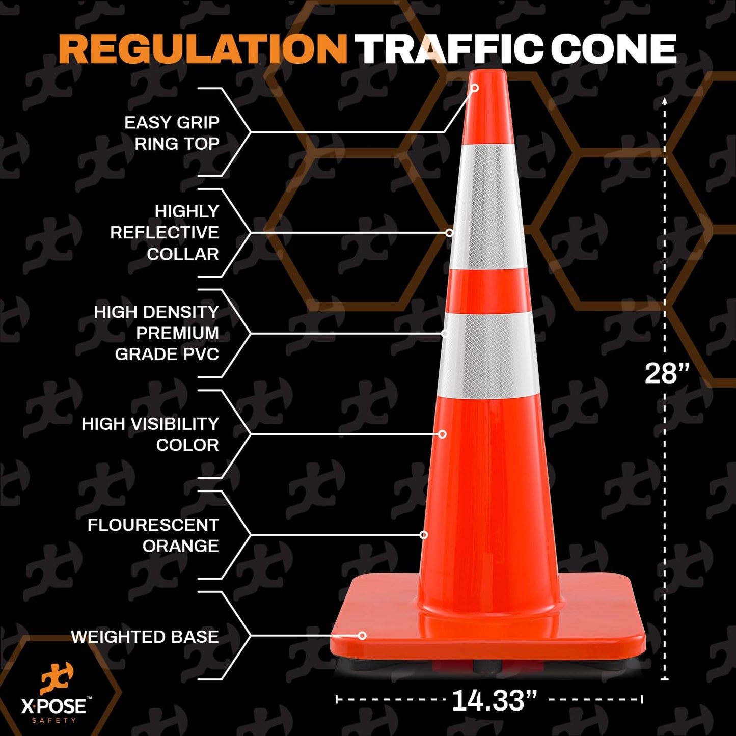 Xpose Safety 28 Inch Orange Slim Line Traffic Cones Heavy Duty 10lb with 6" & 4" Collars, 4 Pack Multipurpose PVC Plastic Safety Cone for Parking, Soccer, Caution, Kids & Construction - DOT Approved