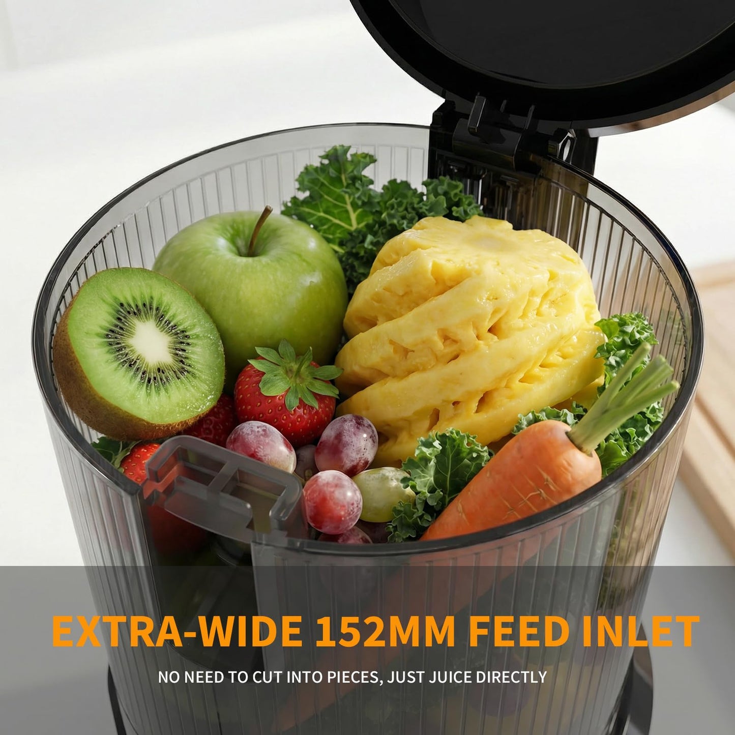 XTKKGFBIR Cold Press Juicer, 400W Masticating Juicer with 6" Extra-Large Feed Chute, 55RPM Slow Juicer, High Juice Yield, Easy to Clean, for Whole Fruits, Vegetables, Nut Milk & Sorbet, 1.8L Capacity