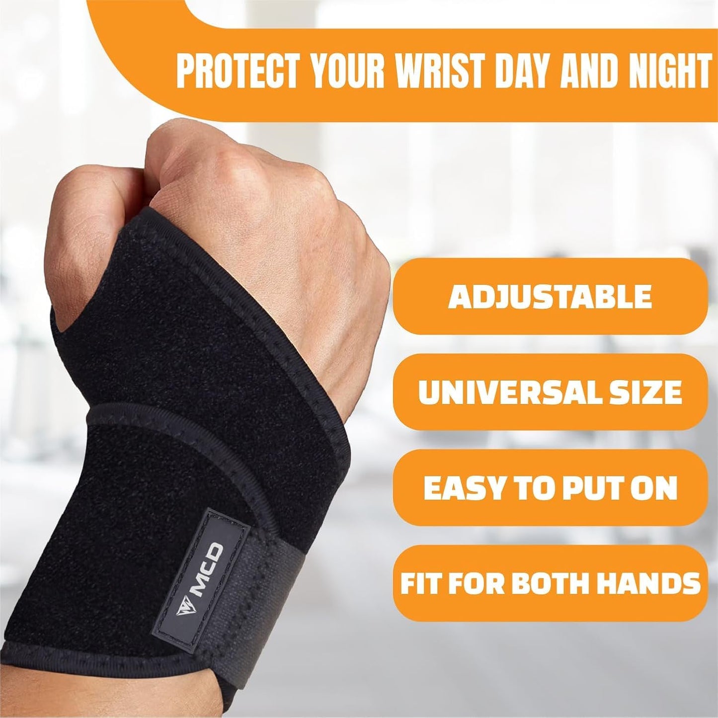MCD Carpal Tunnel Wrist Brace Lightweight Wrist Support Brace Wrist Wraps for Pain Daily Use Wrist Band for Pain Fits Both Right Hand & Left Hand Muñequeras para Dolor de Mano Wrist Compression Brace