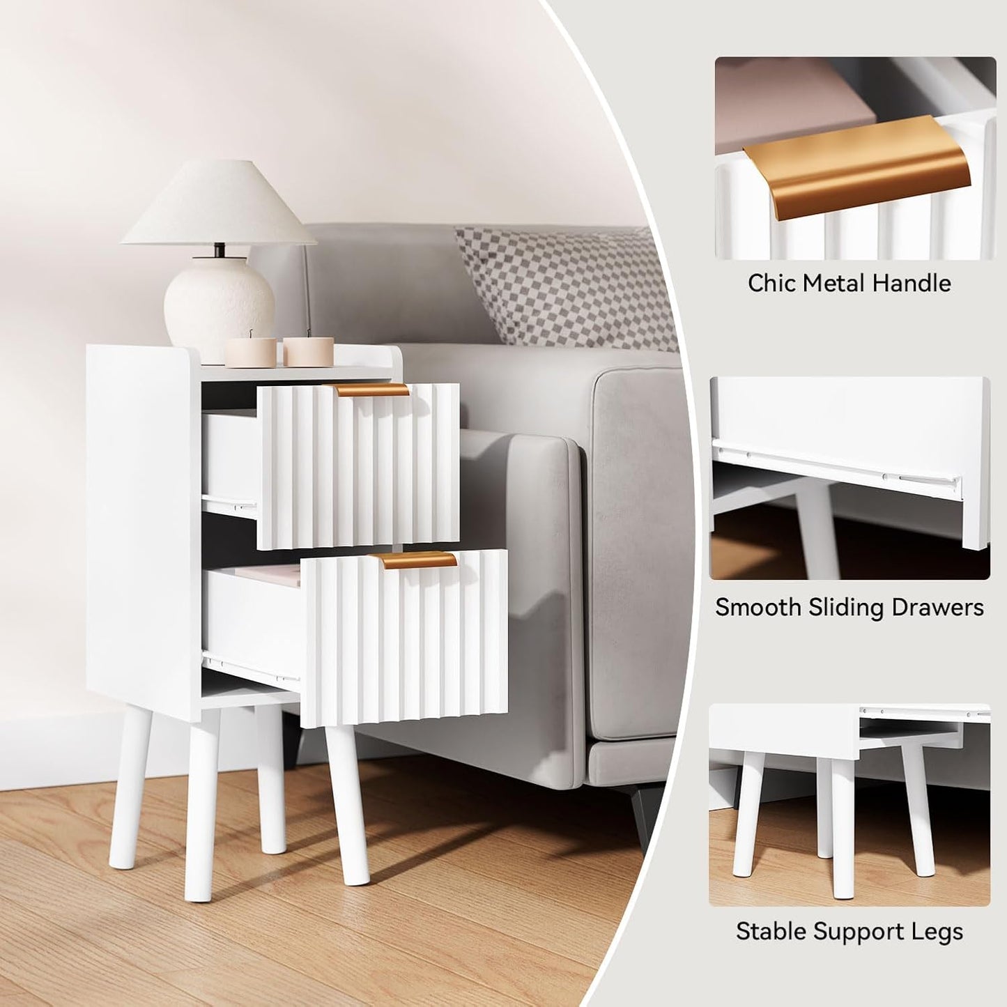 2 UWNS015W IBUYKE Narrow Nightstand, Small Slim Bedside Table with Drawer, Space Saving, Wood Side End Tables