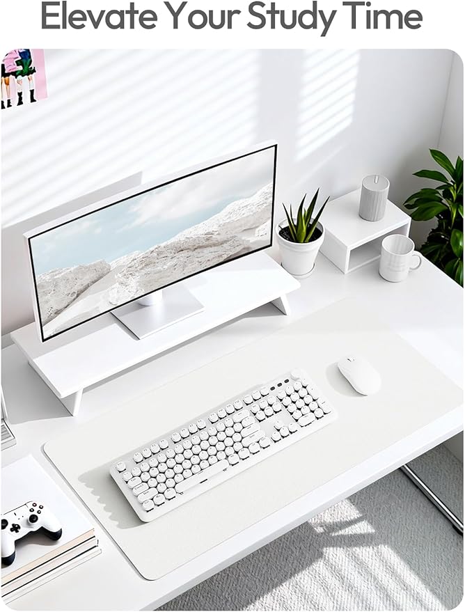 YSAGi Leather Desk Protector, Office Mat, Large Mouse Mat, Non-Slip PU Leather Blotter, Laptop Desk Pad, Waterproof Writing Pad for Office and Home (White, 47" x 17")