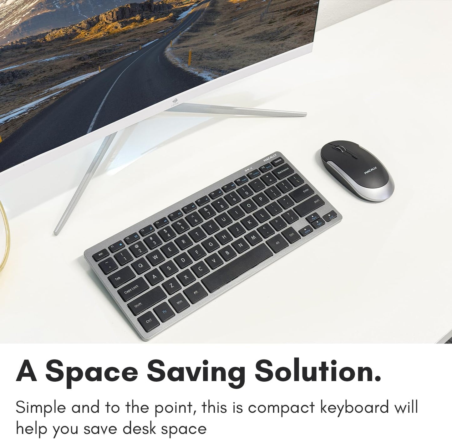 Macally Small Wireless Keyboard | Mini Keyboard for PC - Slim, Quiet & Portable for Laptop, Desktop PC, Surface