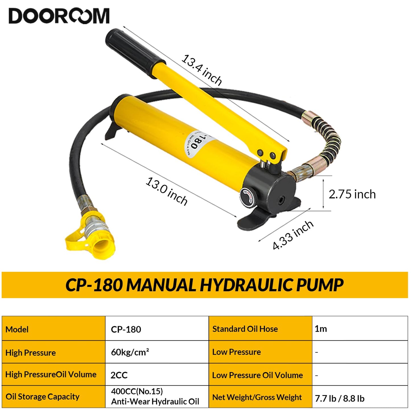 DOOROOM 10T 1.0"/26mm Stroke Hydraulic Cylinder, Porta Power Ram with CP-180 Hydraulic Hand Pump, Hydraulic-Lifting-cylinders