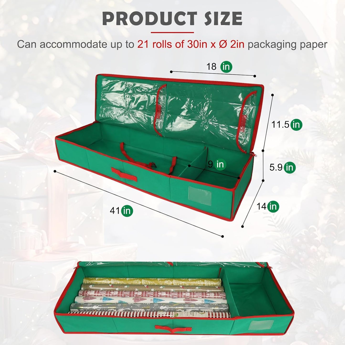 Skiennix Christmas Wrapping Paper Organizer - Storage Bag with Interior Pockets | Fits Up to 27 Rolls