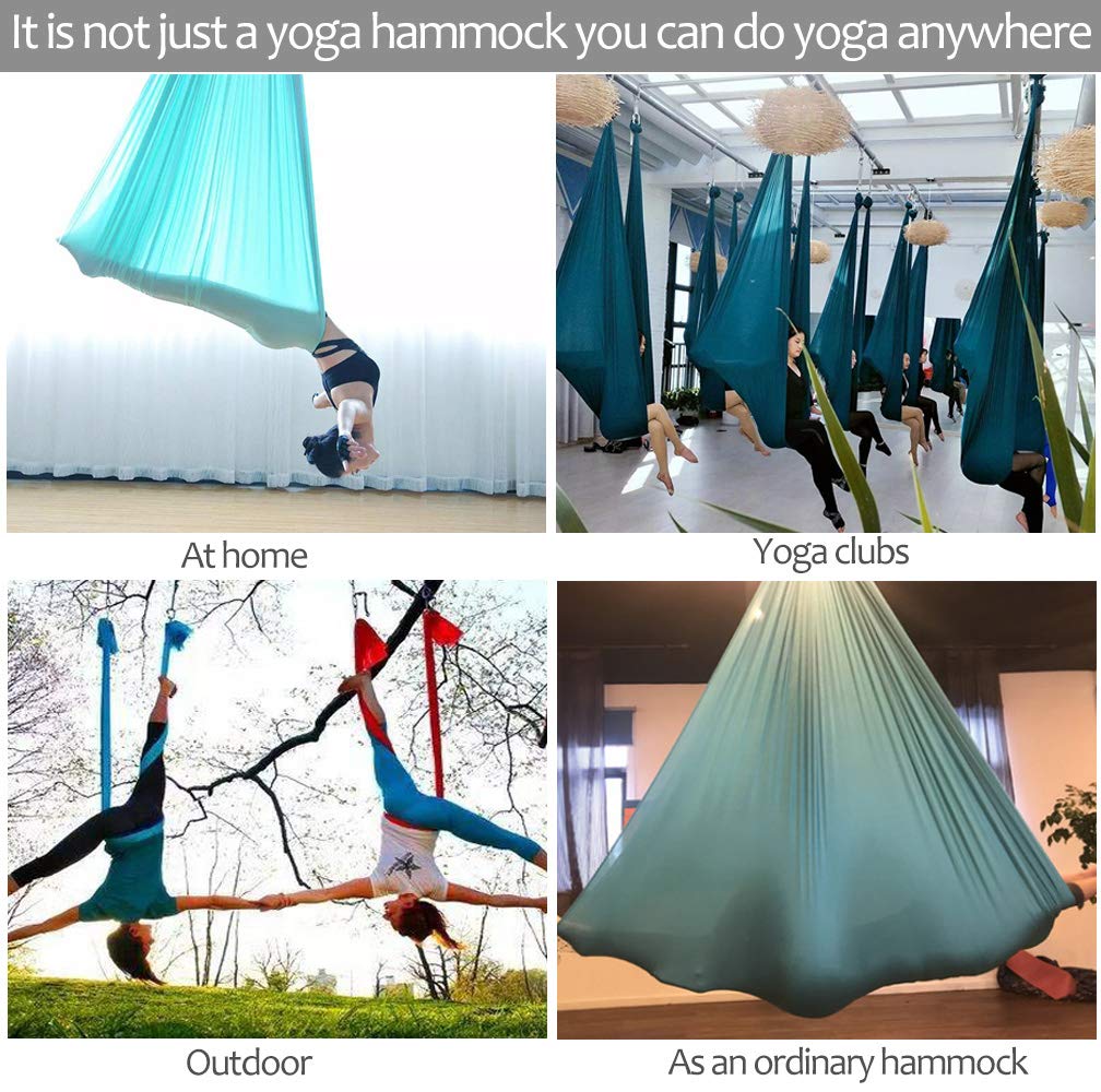 Aerial Yoga Hammock L:5M W:2.8M Aerial Pilates Silk Yoga Swing Set with 2000 Ibs Load Include Daisy Chain, Pose Guide