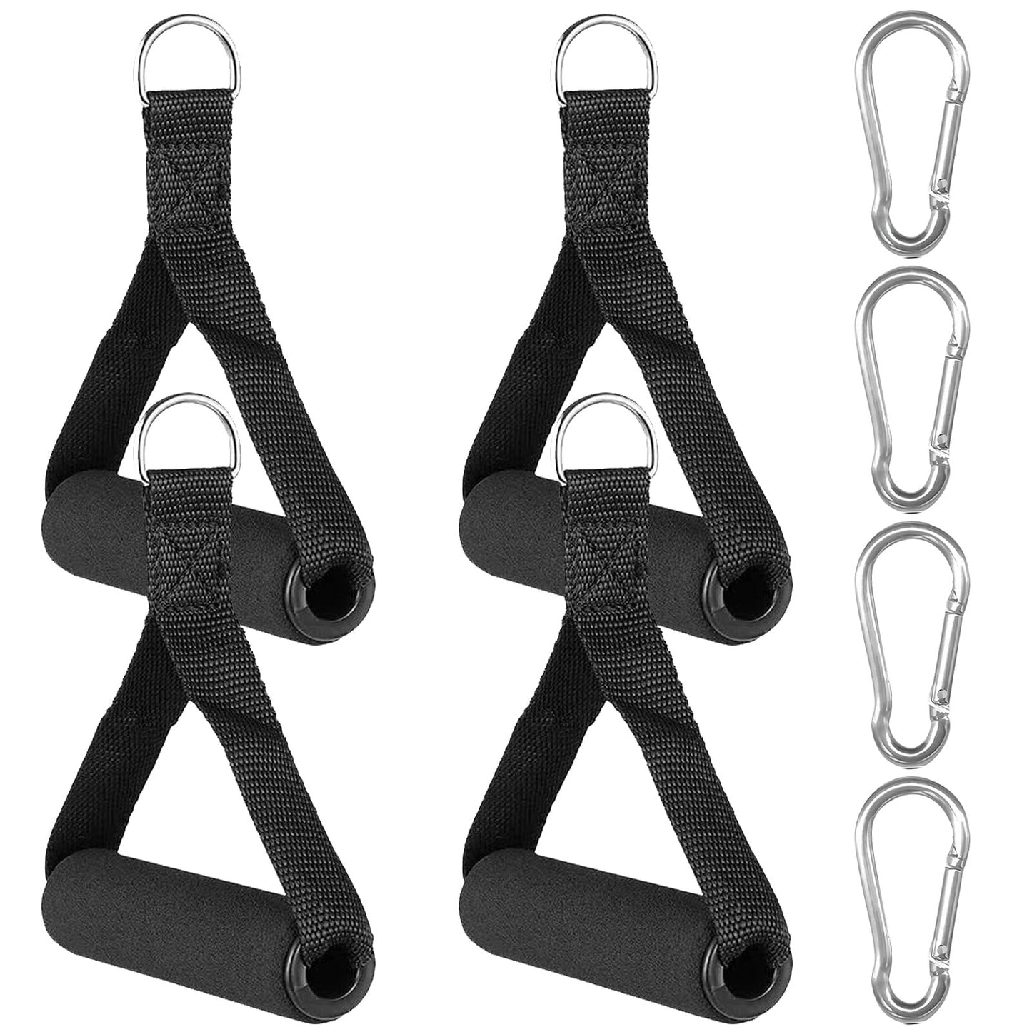 BLMHTWO 4PCS Resistance Band Handles, Heavy Duty Gym Handles Rope Exercise Handle with 4 Carabiners, Workout Handle for Cable Machine Attachment (Black)