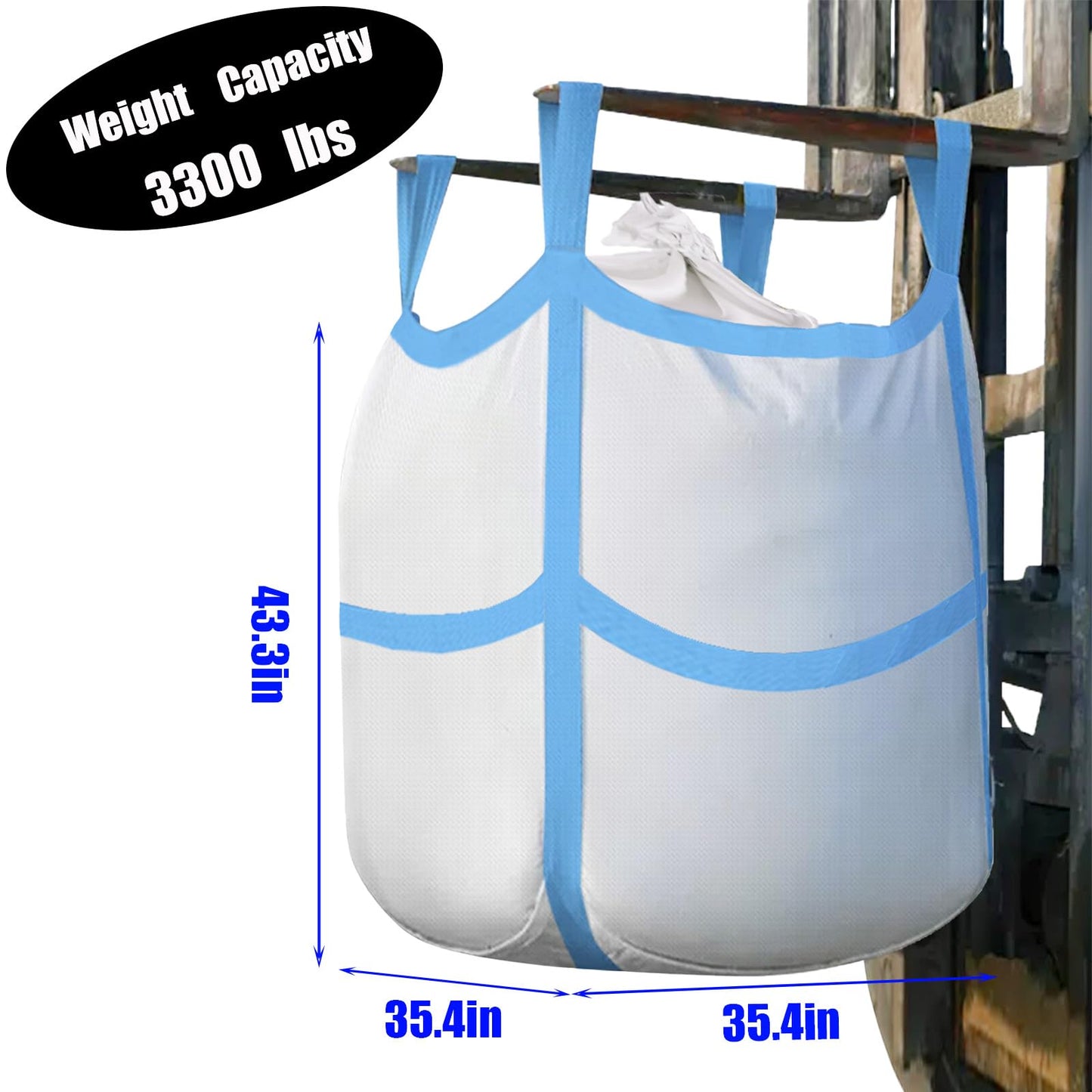 Aolikebao 10Pcs FIBC Bulk Bag,One Ton Bag, 35.4"L x 35.4"W x 43.3"H,3300lbs SWL Safty Factor 3:1,Woven Polypropylene Bags,Four Hanging,Duffle Top Flat X-Bottom