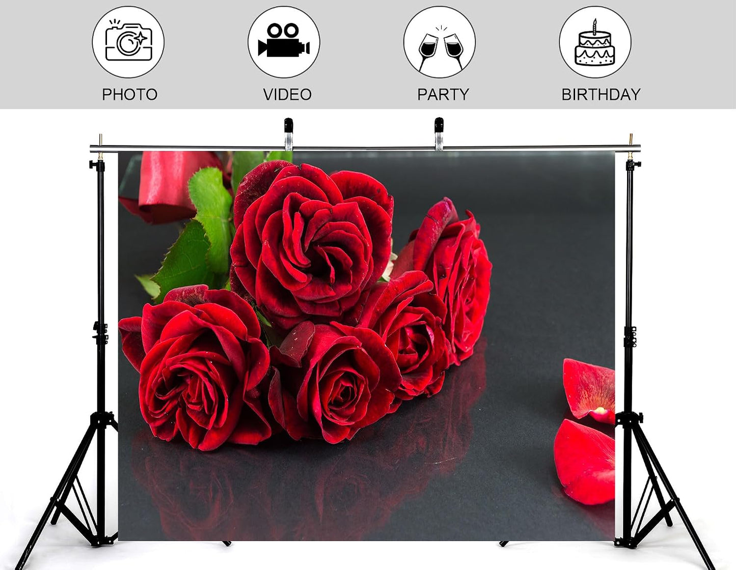 KeyWork 9x9ft Red Rose Bouquet Backdrop Fresh Bloom Petal Photography Background for Valentine's Day Gift Party
