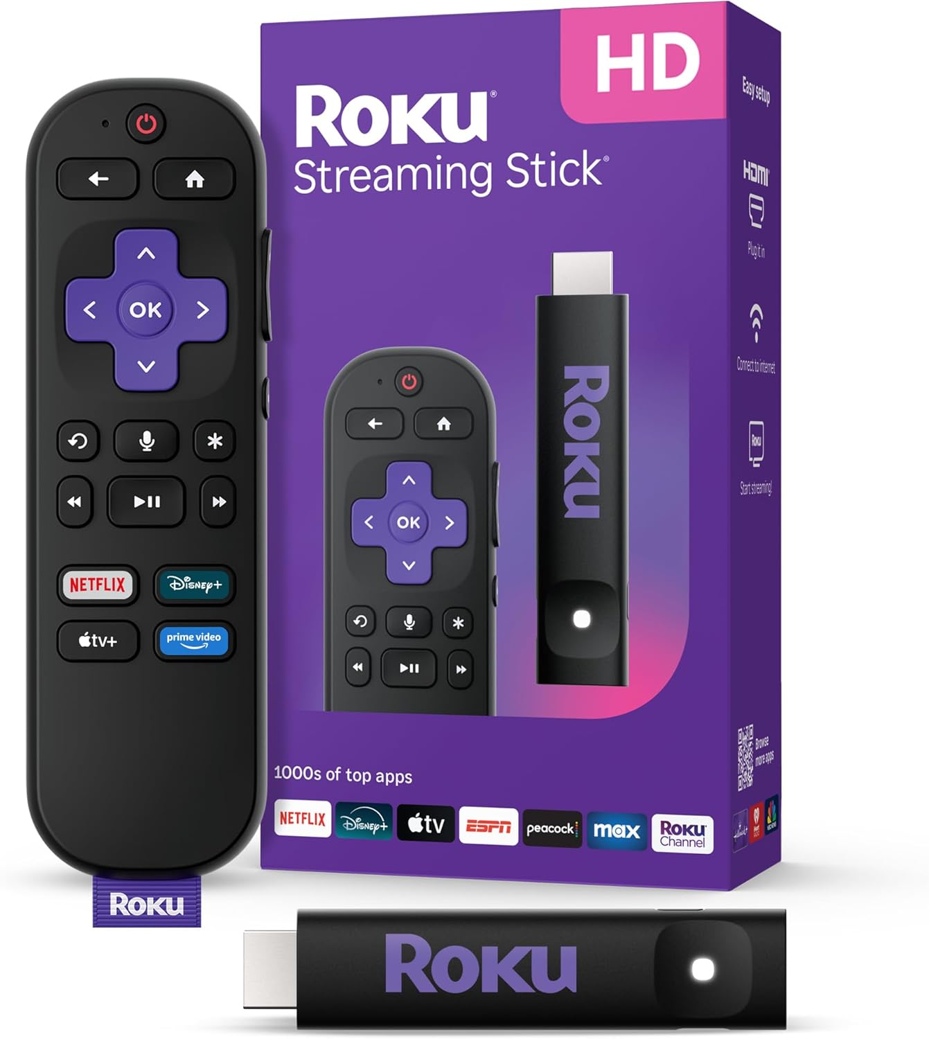 Roku Streaming Stick HD HD Streaming Device for TV with Voice Remote, Free & Live TV