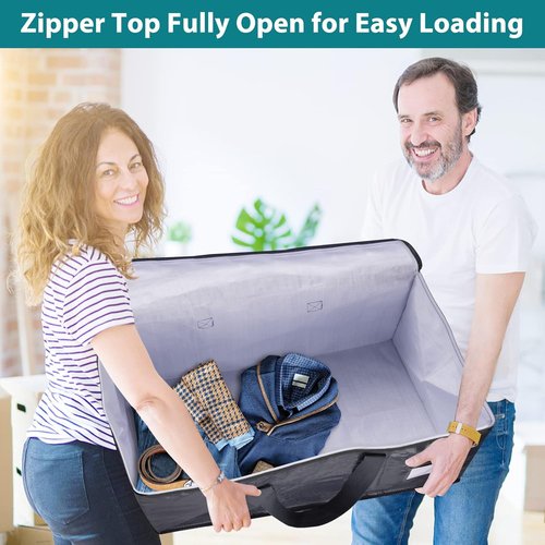 Fabspace Heavy Duty Moving Boxes - Collapsible Storage Totes with Strong Zippers & Handles | 93L, 8-Pack