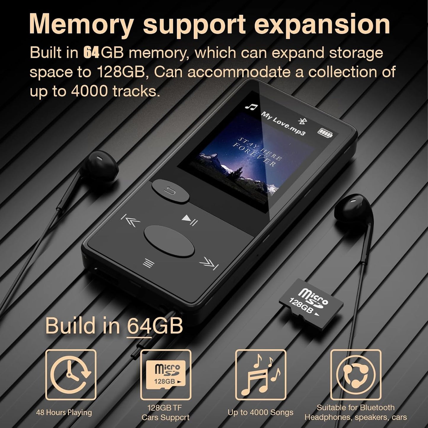 Aiandcc 64GB Mp3 5.3 Mp3 Player with Bluetooth HiFi Sound, Player with FM Radio, Mini Music Player for Kids Adults
