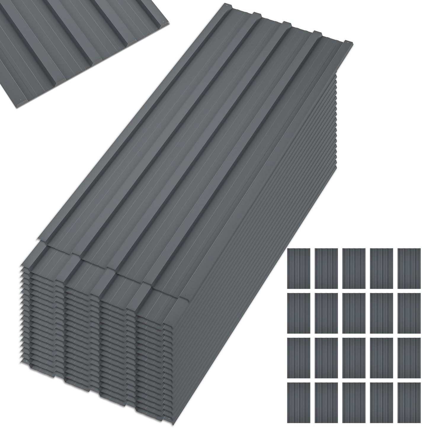 Jaxilyn Metal Roof Panels 20 pcs 99 ft² Gray Galvanized Steel Panels Metal Corrugated Tin Roofing Panels Gazebo Top Cover Heavy Duty Gray Roof Suitable for Garages,Sheds, Stables and Mobile Homes
