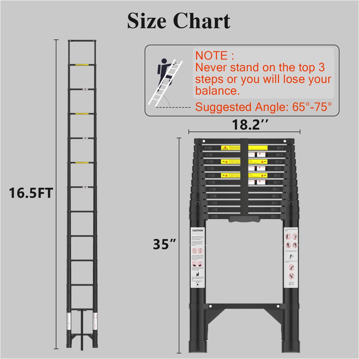 Telescoping Ladder, 16.5 FT Aluminum Extension Ladder, Collapsible & Adjustable, 330 lbs Capacity, Compact Retractable Ladder for House, Roof, RV & Travel Trailer (Black)