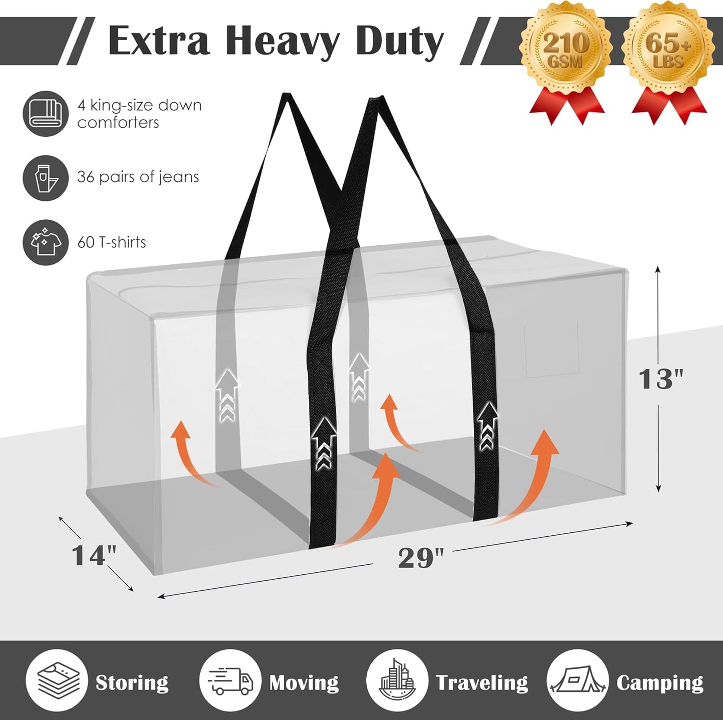 Skiennix 6 Pack Moving Bags - Extra Large 93L Heavy Duty Waterproof Storage Totes | Ideal for College Dorm & Home Organization