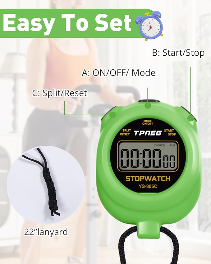 Simple Stopwatch Timer - Easy to Use, Set Up, Read, and Carry - Large Display - On/Off, AAA Battery - Ideal for Coaches, Track and Field, Soccer Referees, Sports, Classroom