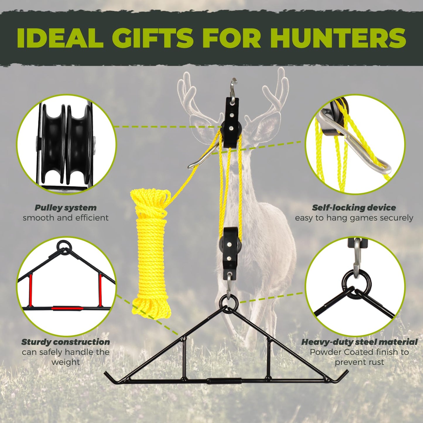 Highwild Game Hanging Gambrel & Hoist Kit with Pulleys & Rope - Deer Hanging Kit Max to 700 LB
