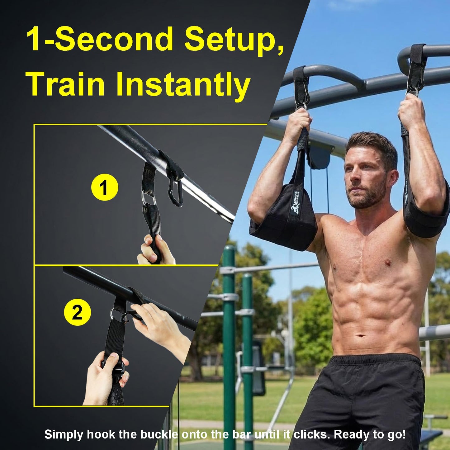 Lights Mountain Heavy-Duty Hanging Ab Straps for Pull-Up Bar, Support for Tall Athletes, Thick Padded Arm Cradle for Core Strength & Ab Training,Compatible with Pull-Up Bars & Cable Machines