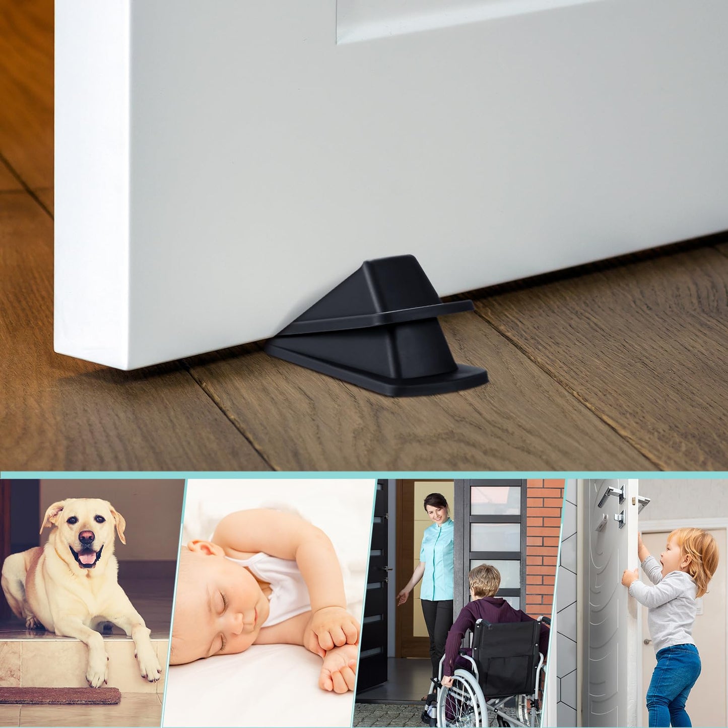 Frienda 18 Pcs Door Stoppers Bulk for Bottom of Door Rubber Door Wedge Stop Height up to 1.2 Inches Sturdy Door Stop Bulk for Heavy Duty Door Bottom Carpet Tile Concrete Wooden Floor (Black)