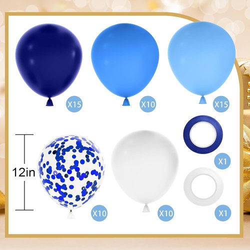 NACHLYNN 12-Inch Light Blue Party Balloons - 60 Packs of Confetti for Birthday & Wedding Decor