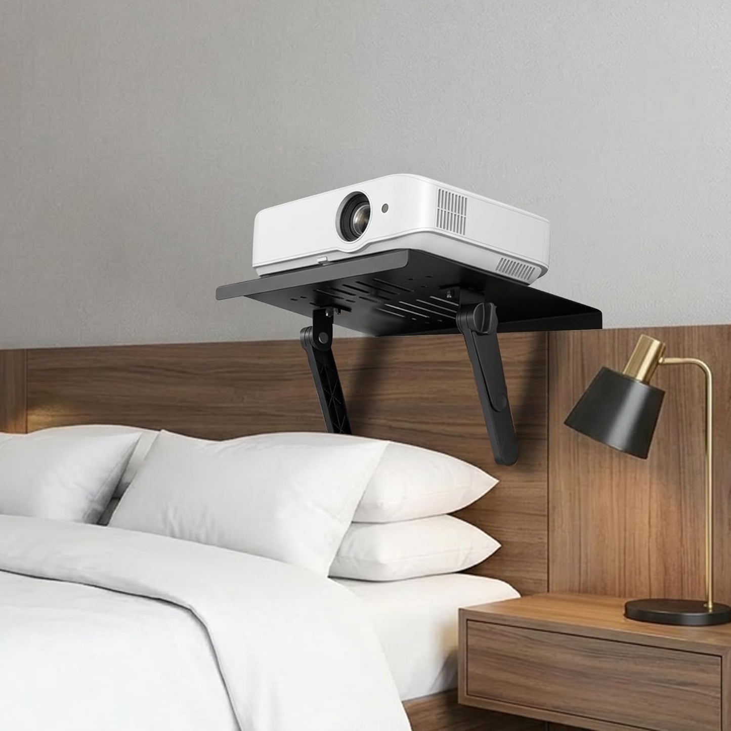 Aidoclip 44 lb Setup, 3-Level 10.598.19 No-Drilling Projector Wall Mount Shelf, Adjustable Foldable Metal Stand