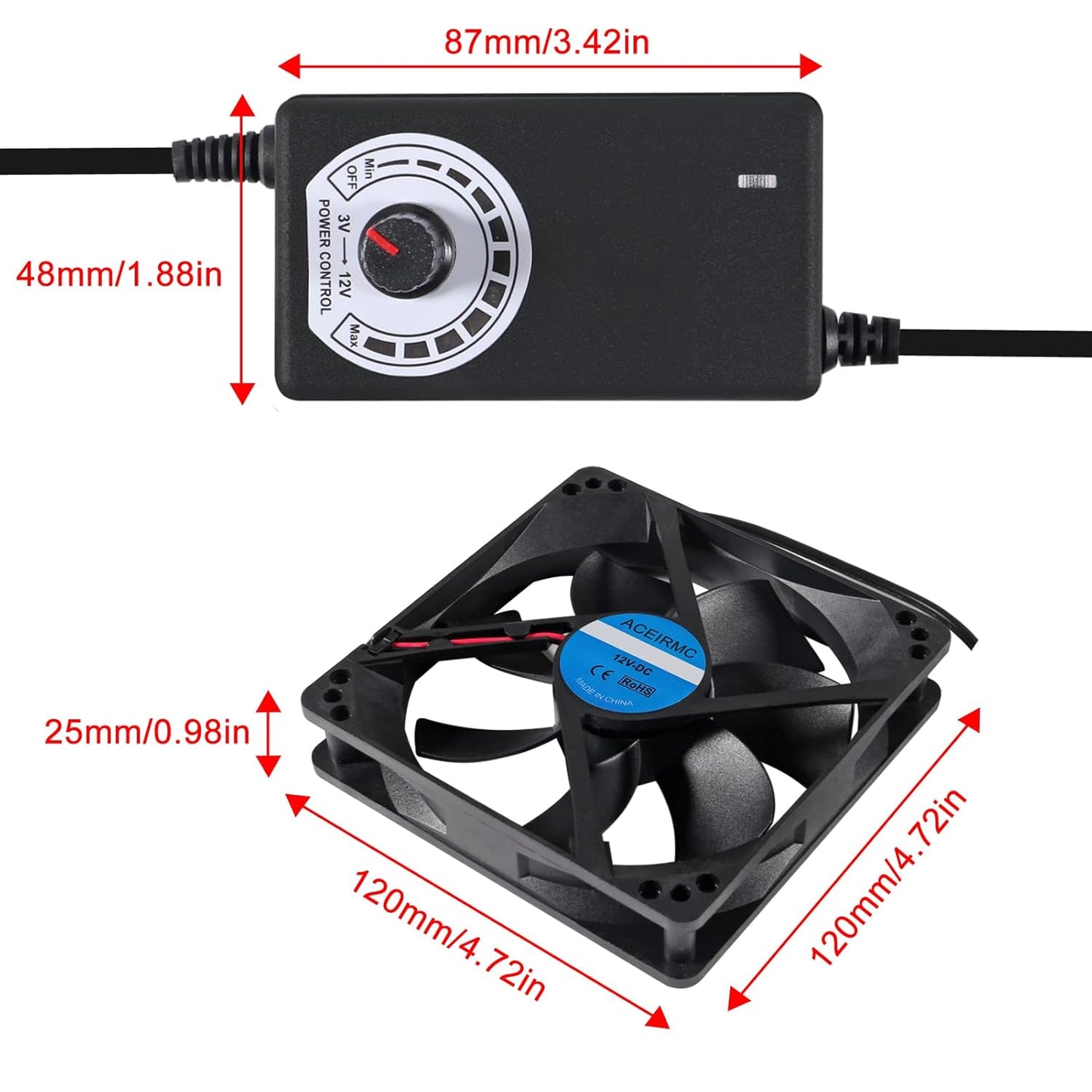 2pcs 120x25mm 110V 220V 3 12V Blower Cooling Fan AC Powered Cooling Fan Dual-Ball Bearings to Speed Controller Fan