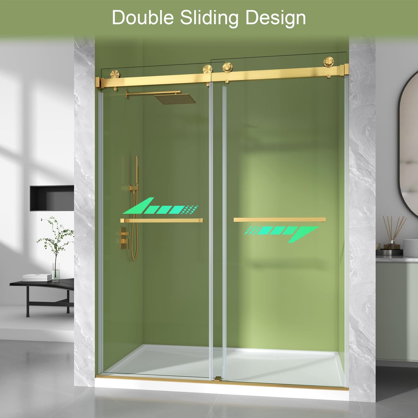 3/8"(10mm) SGCC Tempered Glass, 56-61" W x 72" H Frameless Double Sliding Shower Door, Sliding Glass Shower Door for Walk-in Bathroom with Easy Clean Coating & Stainless Steel Hardware (Brushed Gold)