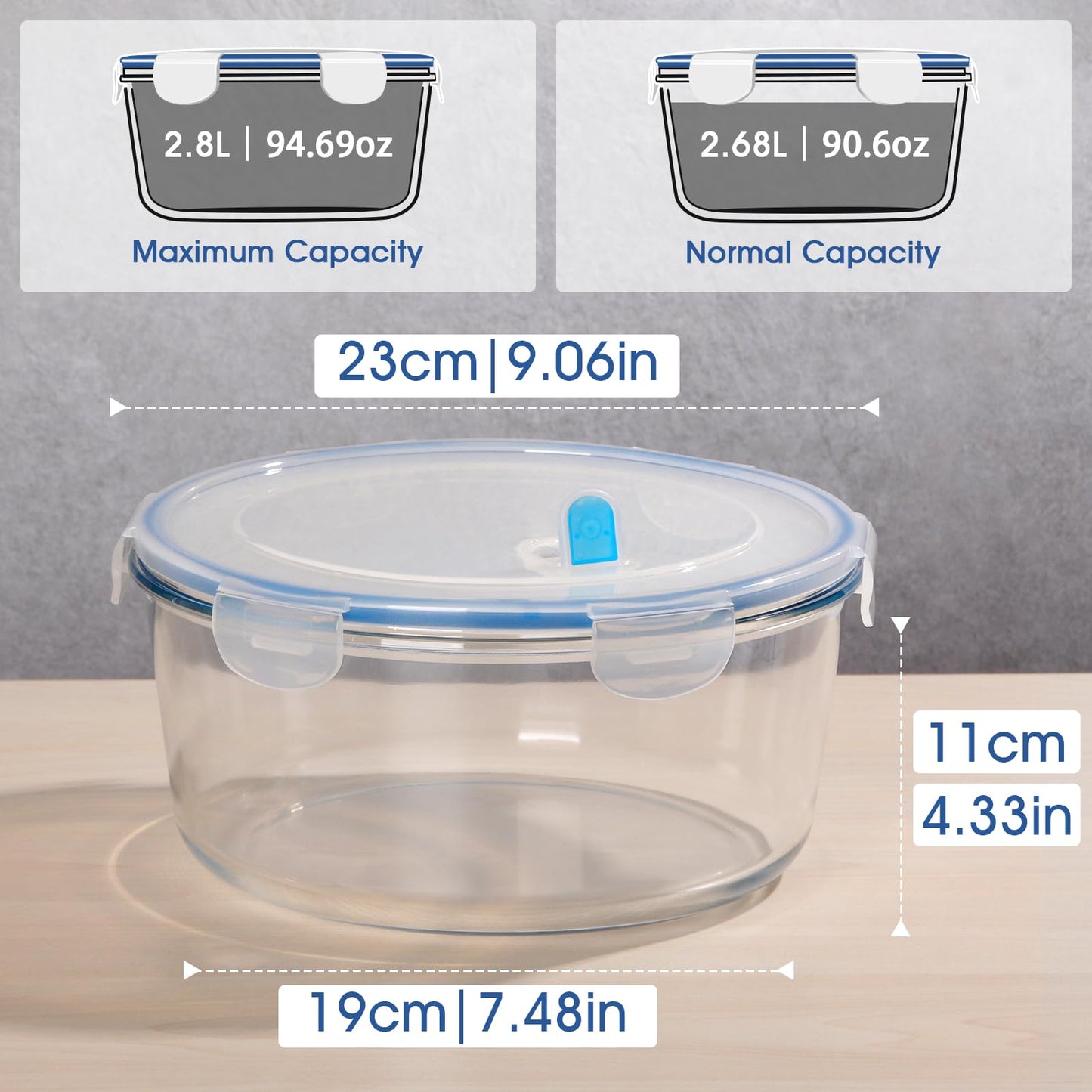 NUTRIUPS 2800ml/95oz Large Glass Food Storage Containers with Airtight Lids, 2.8L Rectangle Family Size Extra Large Bakeware Marinating Lock Baking Dish Container Glass Bowls