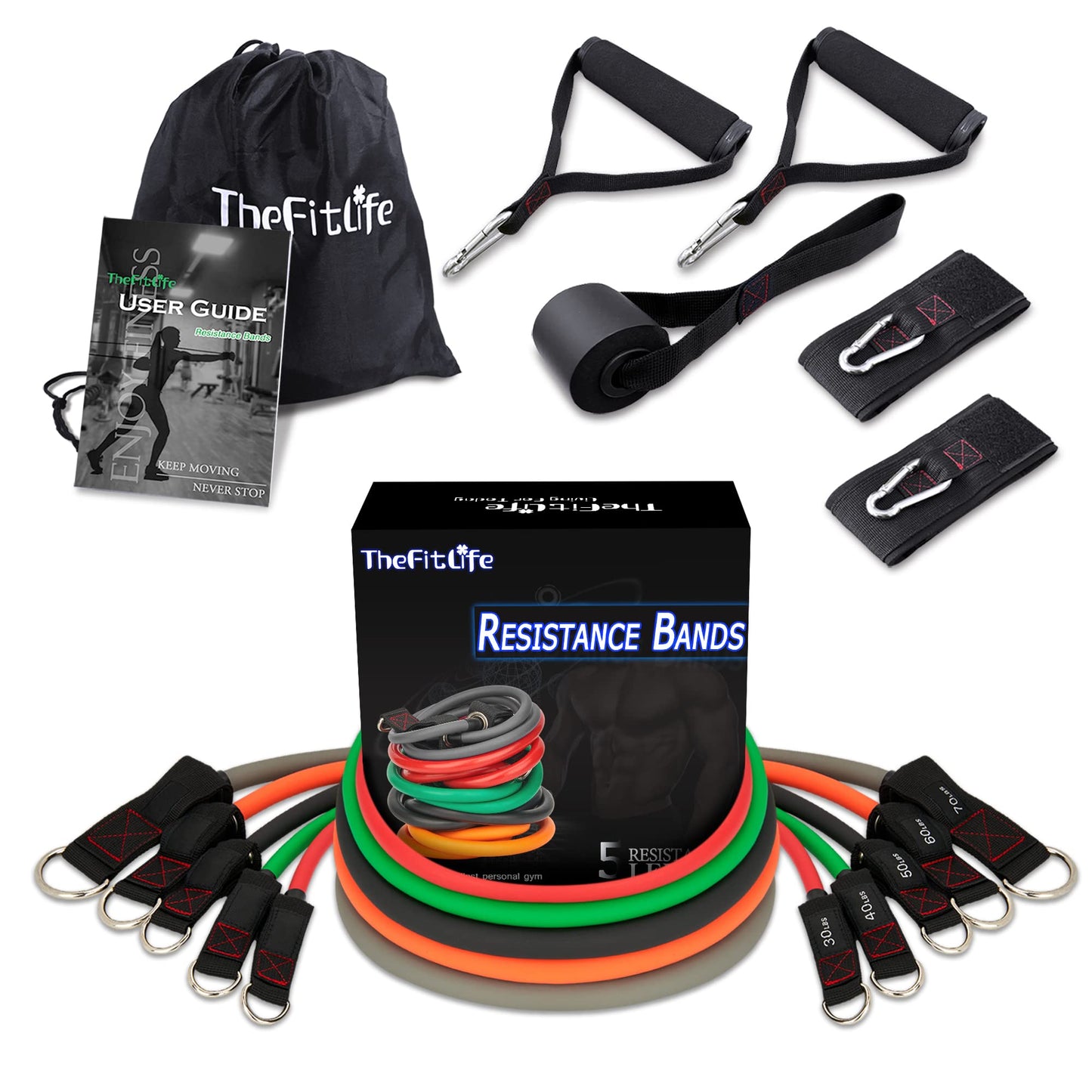 TheFitLife Resistance Bands Set 250lbs – Heavy Resistance Bands for Home Gym, Advanced Strength Training Equipment with Handles, Door Anchor & Ankle Straps (Red-Grey 250LBS)
