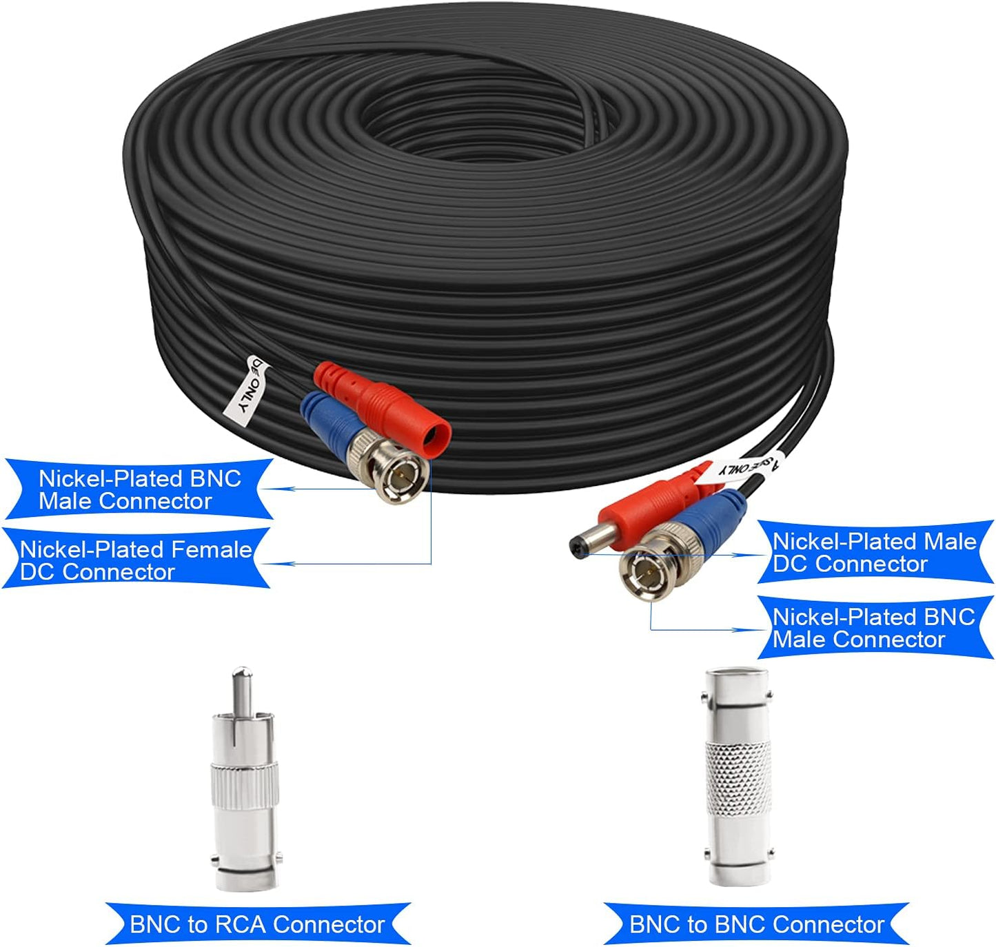 Aimyzii 100ft 4 Pack 8X Adapters,100 BNC Cable BNC Video Power Cable,Security Camera Cable for CCTV Camera DVR Security