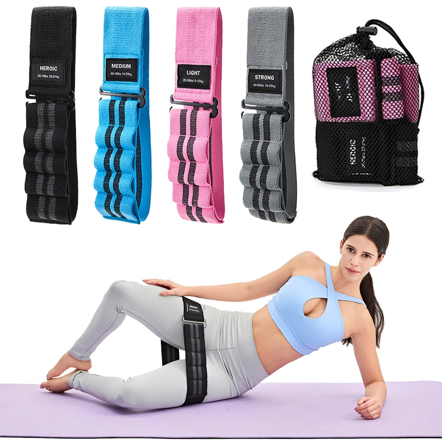 Adjustable Fabric Resistance Bands for Squats, Glutes & Legs – 5 Levels of Customizable Size, Width & Tension, Non-Slip Booty Bands for Men and Women, Pilates & Yoga Workouts