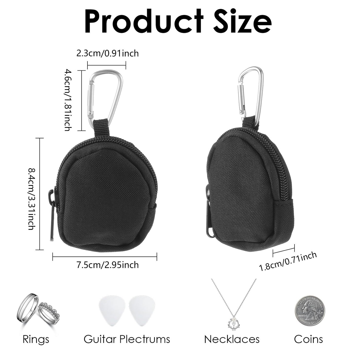 Nogeqi Ring Holder Keychain,Travel Ring Holder,Jewelry Holders for Sports Bag,Keychain Pouch with Metal Lock,Nylon Travel Jewelry Bag for Anti-Lost Keys,Coins(Black)