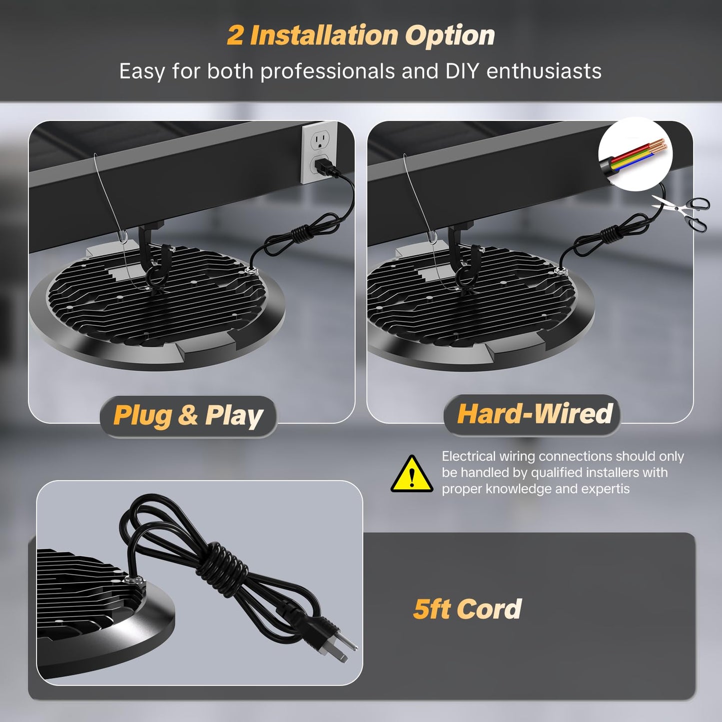 AIKVSXER 300W UFO High Bay Light 45000LM LED Shop Light 6000K Daylight IP65 Waterproof for Warehouse Garage Barn Factory Workshop 5ft Plug & Play 6 Pack