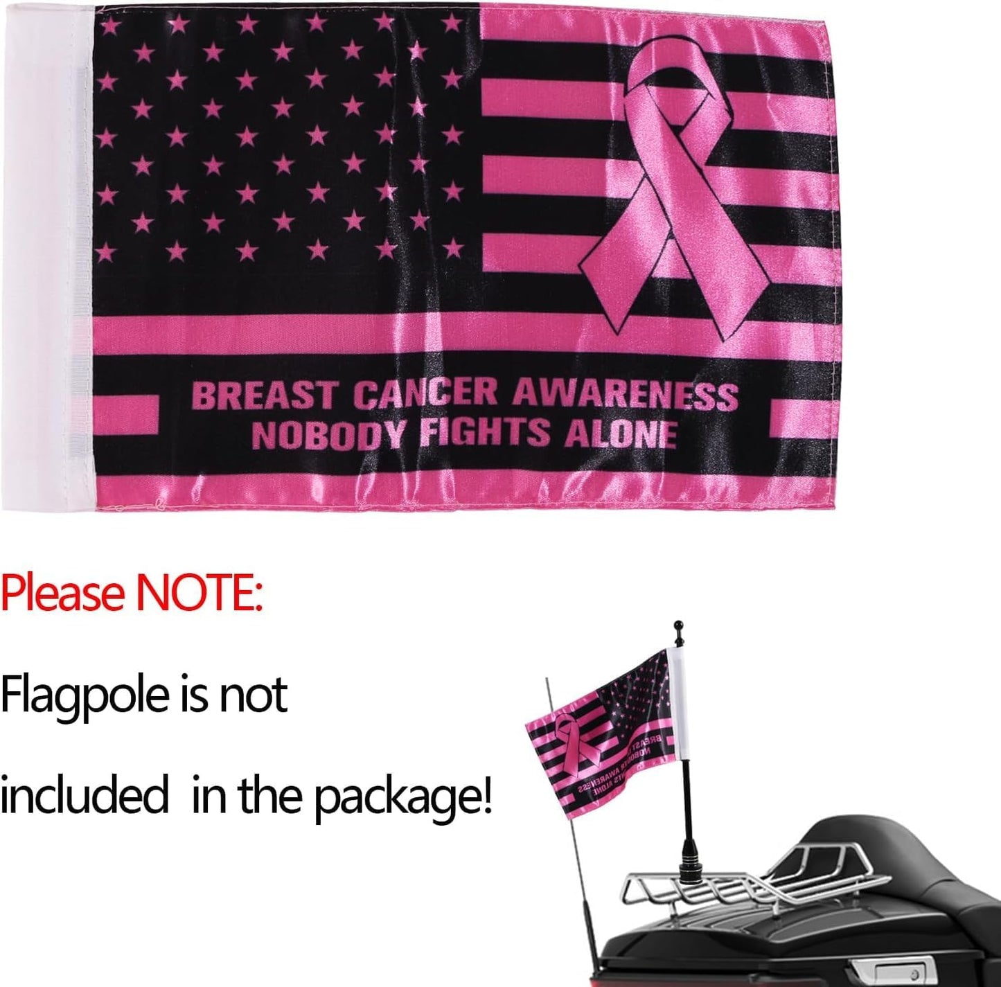 Rouge Motorcycle Flag - 6x10 Inch Double-Sided Breast Cancer Awareness Flag | Durable Satin Polyester