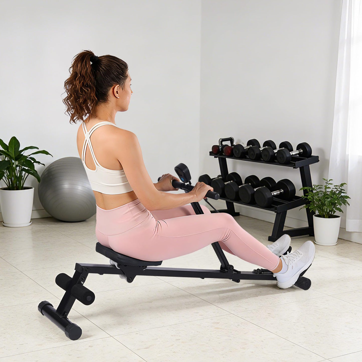 Garvee Rowing Machine for Home Use, Compact Rower Machine with LCD Display, 276 LB Capacity Heavy Duty Home Gym Equipment, Space-Saving Design, Perfect for Full Body Workout, Black