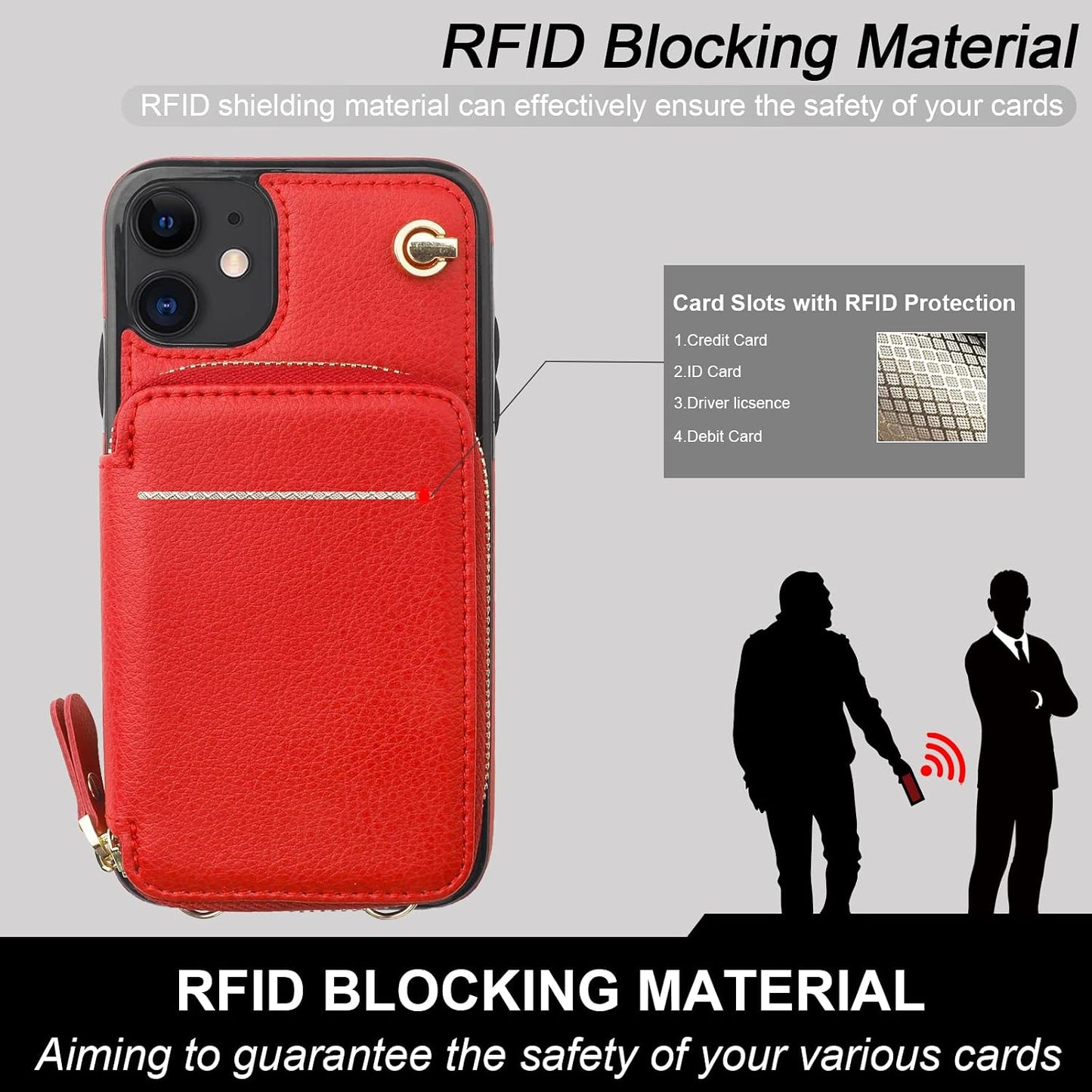 Bocasal 11, 6.1 Inch Crossbody Wallet Case for iPhone RFID Blocking Leather Purse Case with Card Holder, Protective
