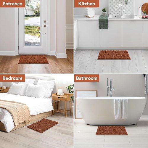 Bcoimo Chenille Bath Mat - Non-Slip Ultra-Absorbent Rug | 24" x 17" Quick-Dry Design for Bathroom