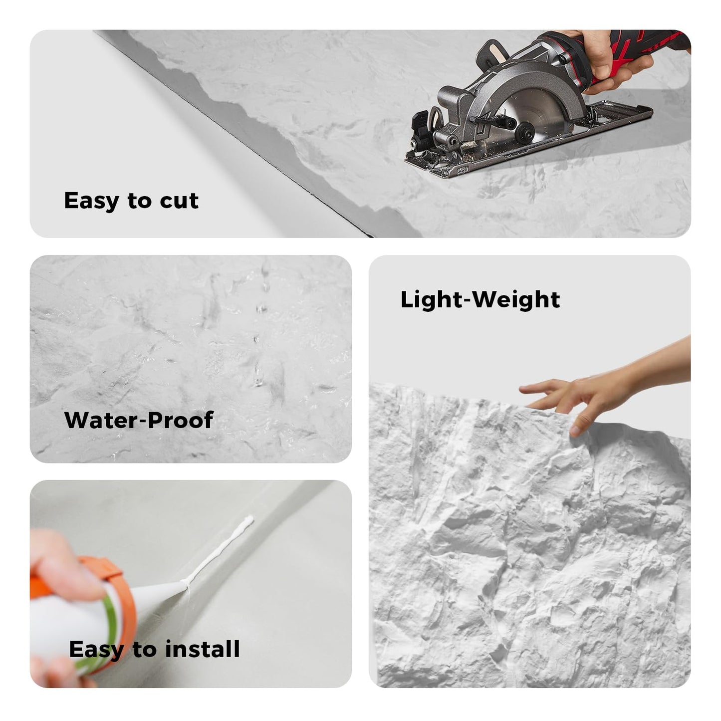 VESLARA 4 PCS Faux Stone Wall Panel 43.3’’ x 23.6’’ PU Wainscoting Panel with Mountain Rock Design 3D Wall Panel for Interior Wall Decor Bedroom Living Room Office White