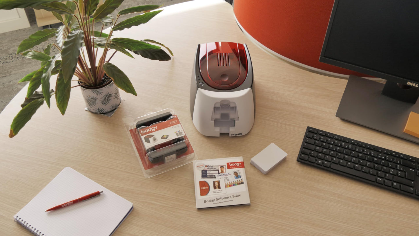 Badgy100 Plastic Card Printer with Badge Studio - ID Design Software for Full Color, Custom, Tamper Proof ID Badges in Seconds