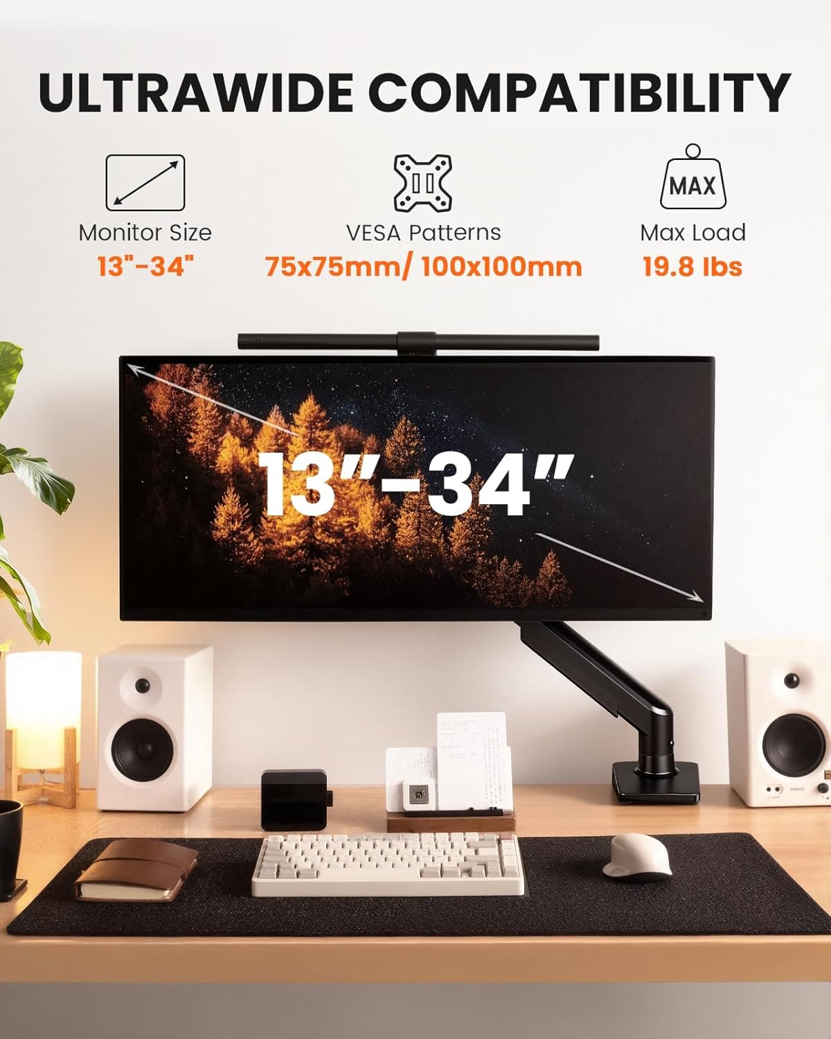 ErGear 1334 Inch 19.8 lbs, 100x100mm Single Monitor Arm, Fully Adjustable Monitor Mount for Screens, Fast Install