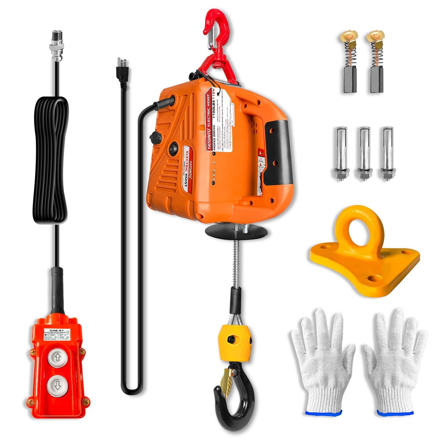 YATOINTO 2 in 1 Electric Hoist Winch, 1100lbs Portable Electric Power Winch w/Wire Remote Control, 110V Electric Hoist Crane, Overload Protection 25ft Lifting Height for Towing