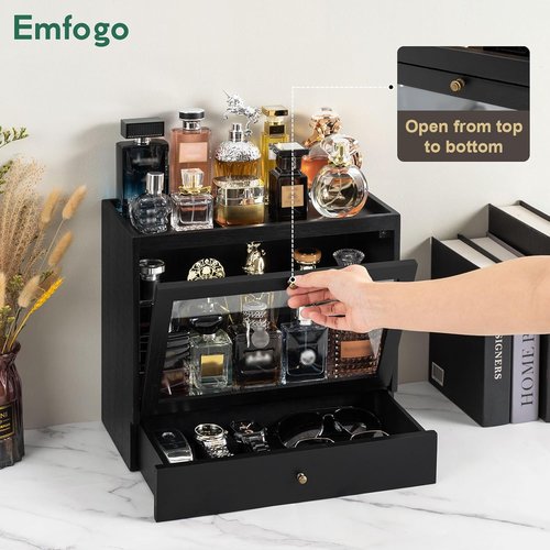 Emfogo Cologne Organizer - Solid Wood Perfume Holder with Drawer Storage | Large Capacity & Dustproof