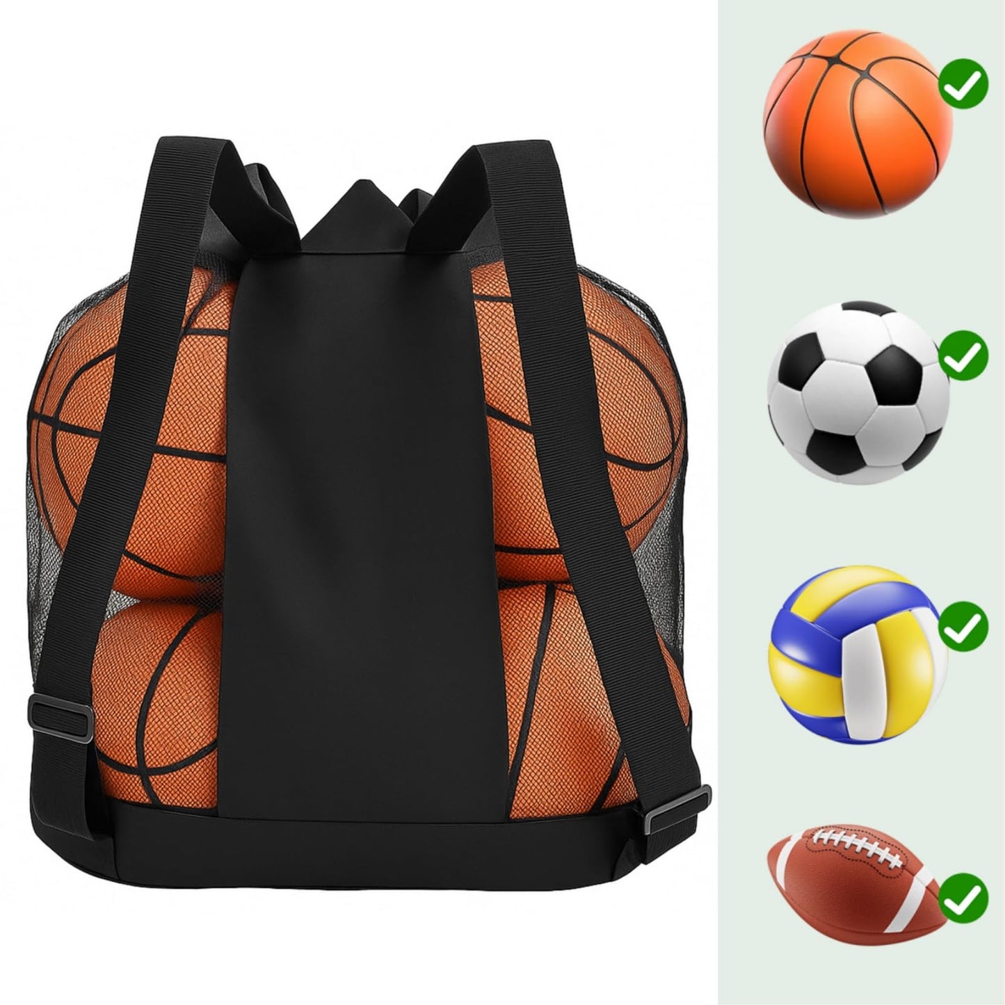 Nagpew Large Ball Bag, Mesh Sport Bag with Adjustable Double Strap, Drawstring, Heavy-duty Soccer Organizer Beach Toy Storage for Football, Basketball, Volleyball, Training