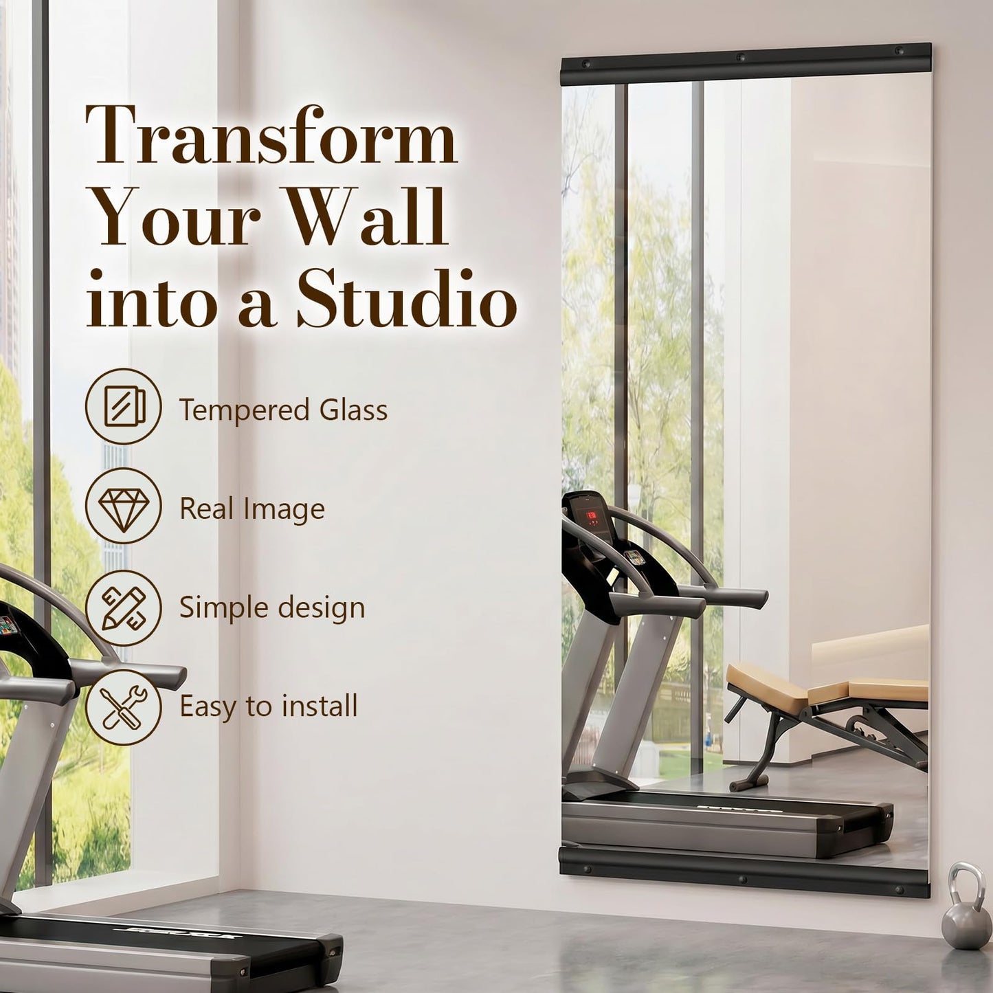 brisafe Home Gym Mirror, 72X36 Inch(Each)-2PCS Large Frameless Tempered Glass Full Body Wall Mounted Mirror for Gym, Yoga, Exercise, Dance Studio