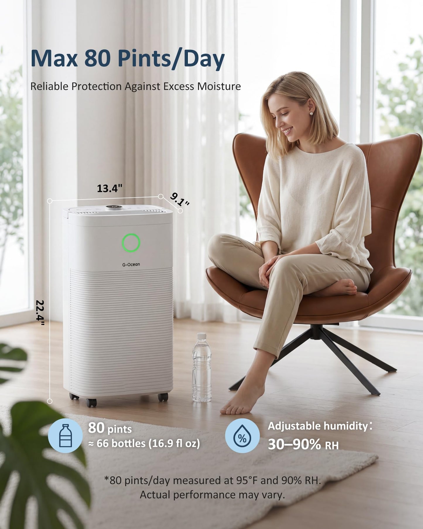 80 Pints/Day Compressor Dehumidifier for Home up to 4,500 Sq.Ft, Dehumidifier with Drain Hose, Humidity Control, 3 Modes, 24H Timer, Water Tank, Child Lock for Bathroom, Basement, Bedroom