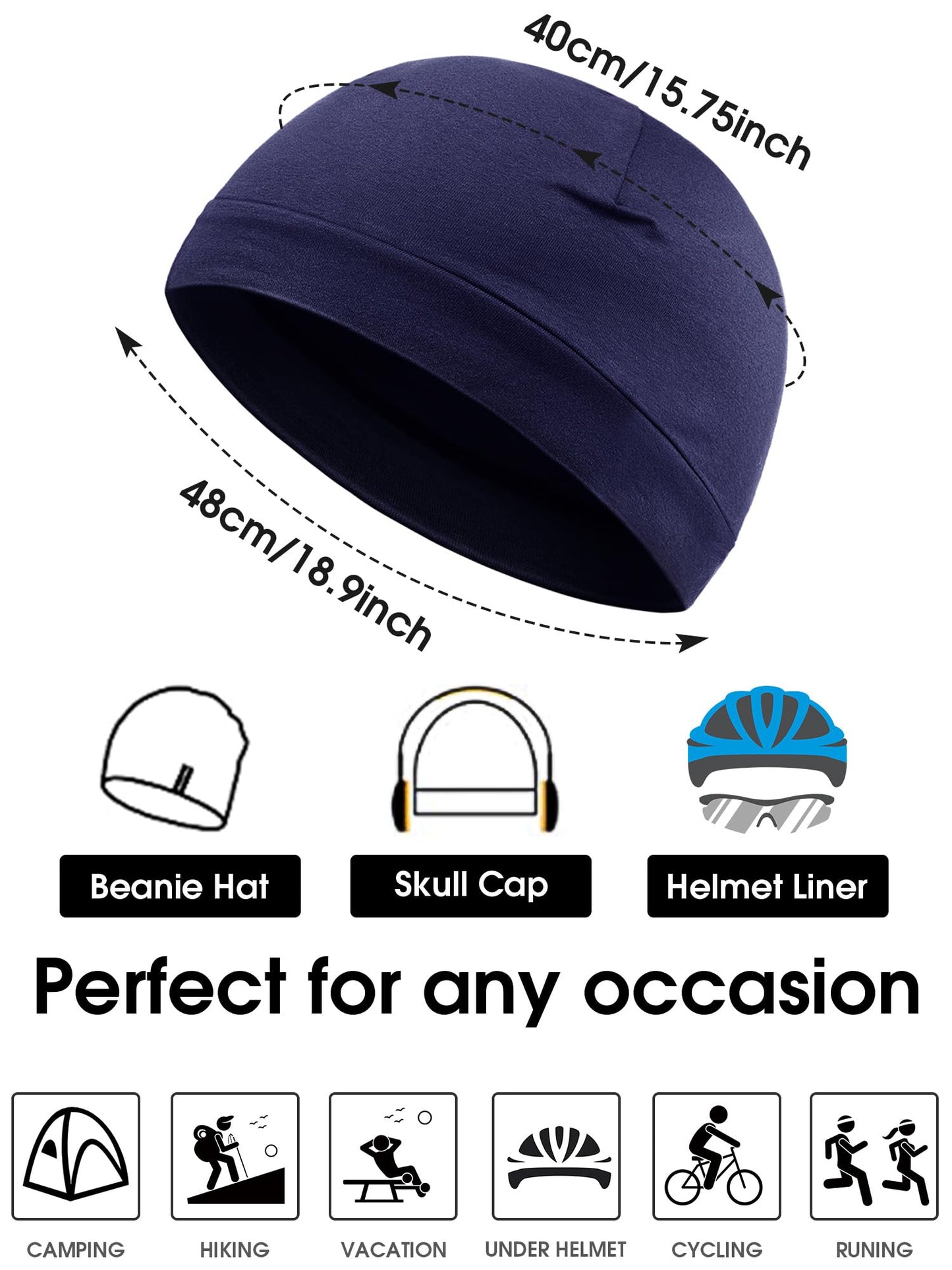 Syhood 4 Pcs Cotton Skull Caps for Men Women Breathable Beanie Thin Sleep Hat Night Running Cap Helmet Liner for Cycling Gym(Army Green, Navy Blue, Black, Dark Blue,Solid Style)