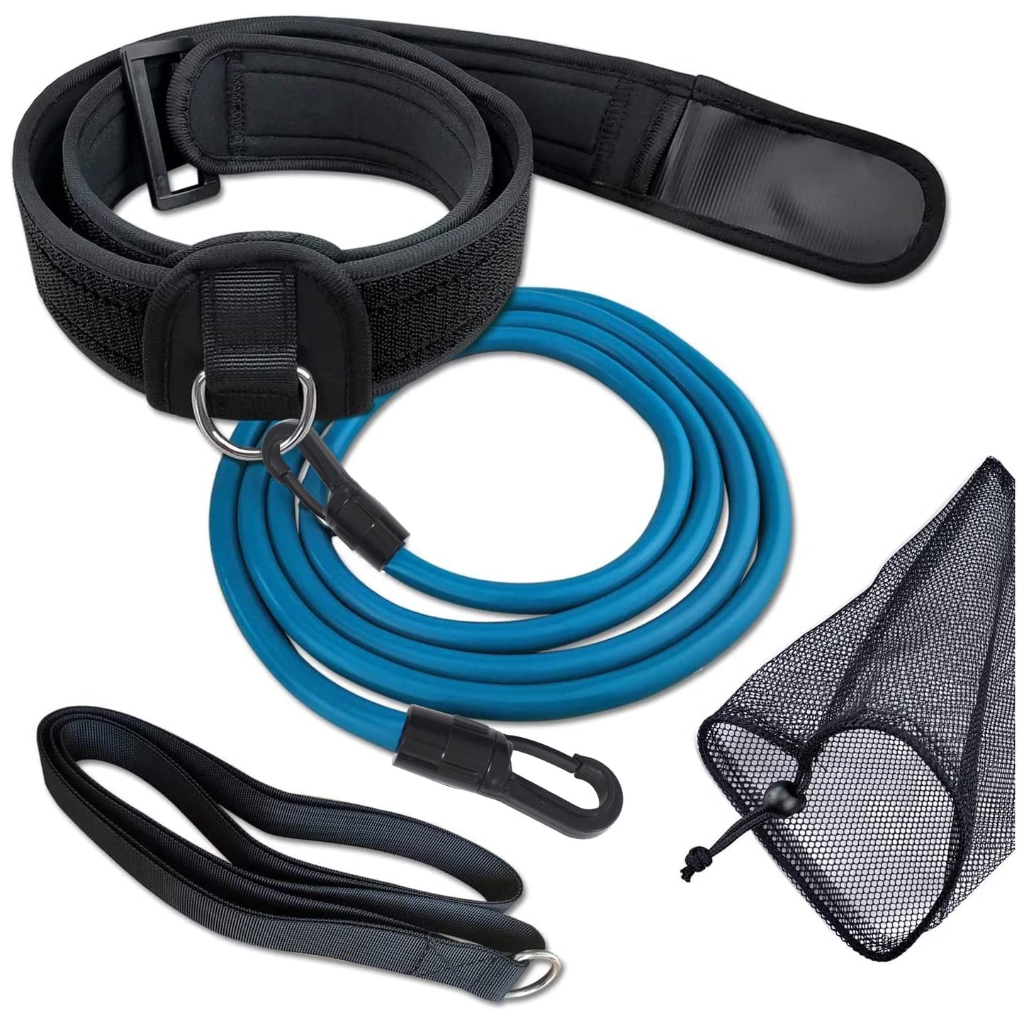 UCEDER Swim Belt Swim Training Belt with 2.2M Bungee Cord Adjustable Swim Tether for Swim in Place Swimming Pool Trainer Belt for Stationary Harness Aquatic Resistance Water Exercise (Black)