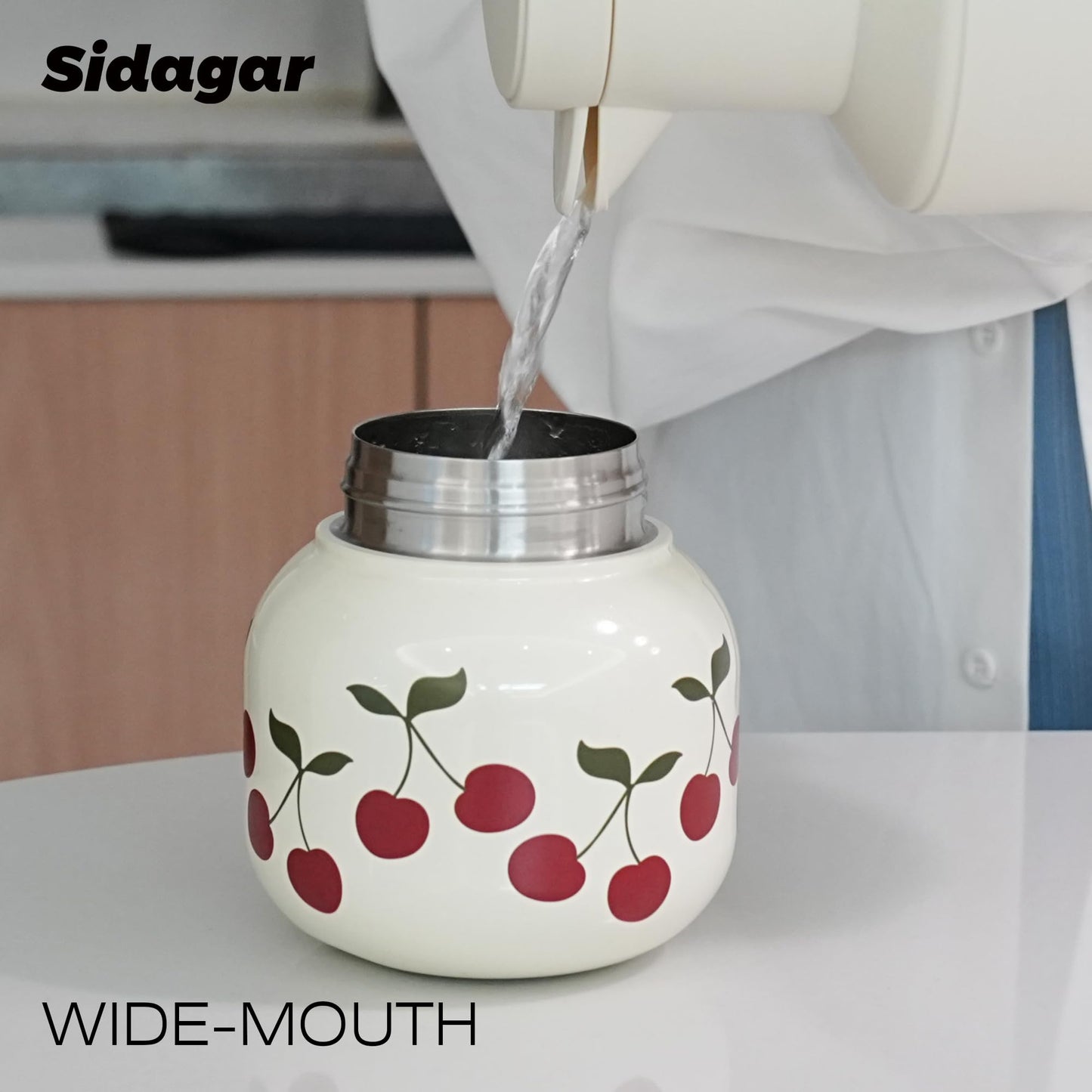 Sidagar 22 oz Tote Water Bottle with Straw and Carry Handle, Wide Mouth Vacuum Insulated Stainless Steel Tumbler, Travel Water Jug for Women Easy Carry, Cherry