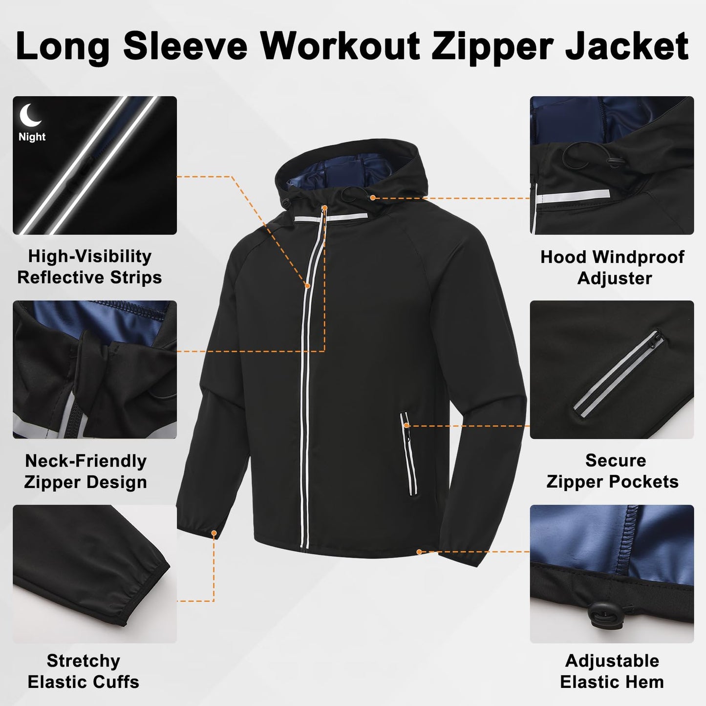 Donason Men's Sauna Suit Full Body Sweat Suit with Hood for Weight Loss Durable Sauna Jacket Pants for Gym Workout Body Shaper Heat-Trapping Fitness Shapeweasr Long Sleeve Tracksuit Zipper Top Bottom