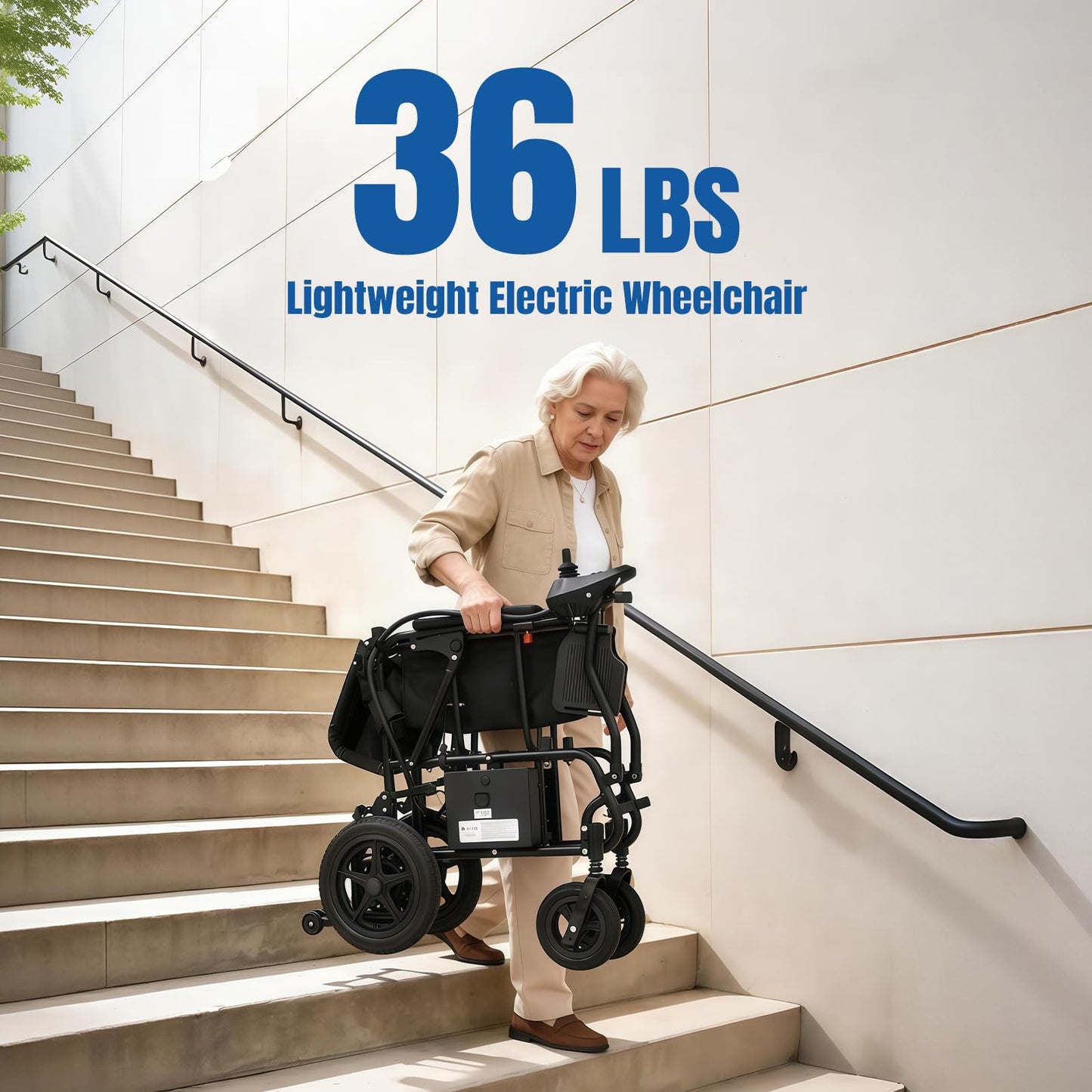 ROBTWOK Ultralight Electric Wheelchair for Adults & Seniors - 36lbs Foldable Power Wheelchair with 15-Mile Long Range, All-Terrain, SOS Button & LED Light, 265lbs Capacity, Airline Approved (Black)