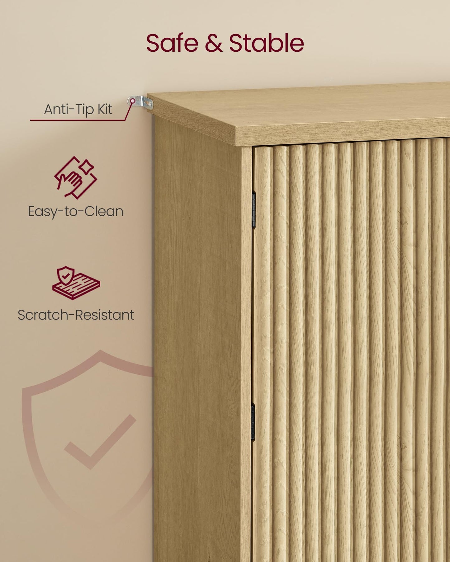 VASAGLE MAXE Collection - Pantry Cabinet, 70.6-Inch Tall Storage Cabinet with Drawer, 6 Adjustable Shelves, 2 Cabinets, Fluted Doors, Mid Century Modern, for Kitchen Living Room, Oak Beige UBBK365Y01